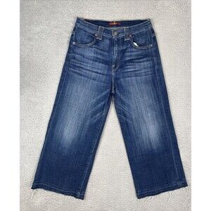 7 for all Mankind Crop Wide Leg Jeans Womens 27 28x23 Blue High Rise Raw Hem